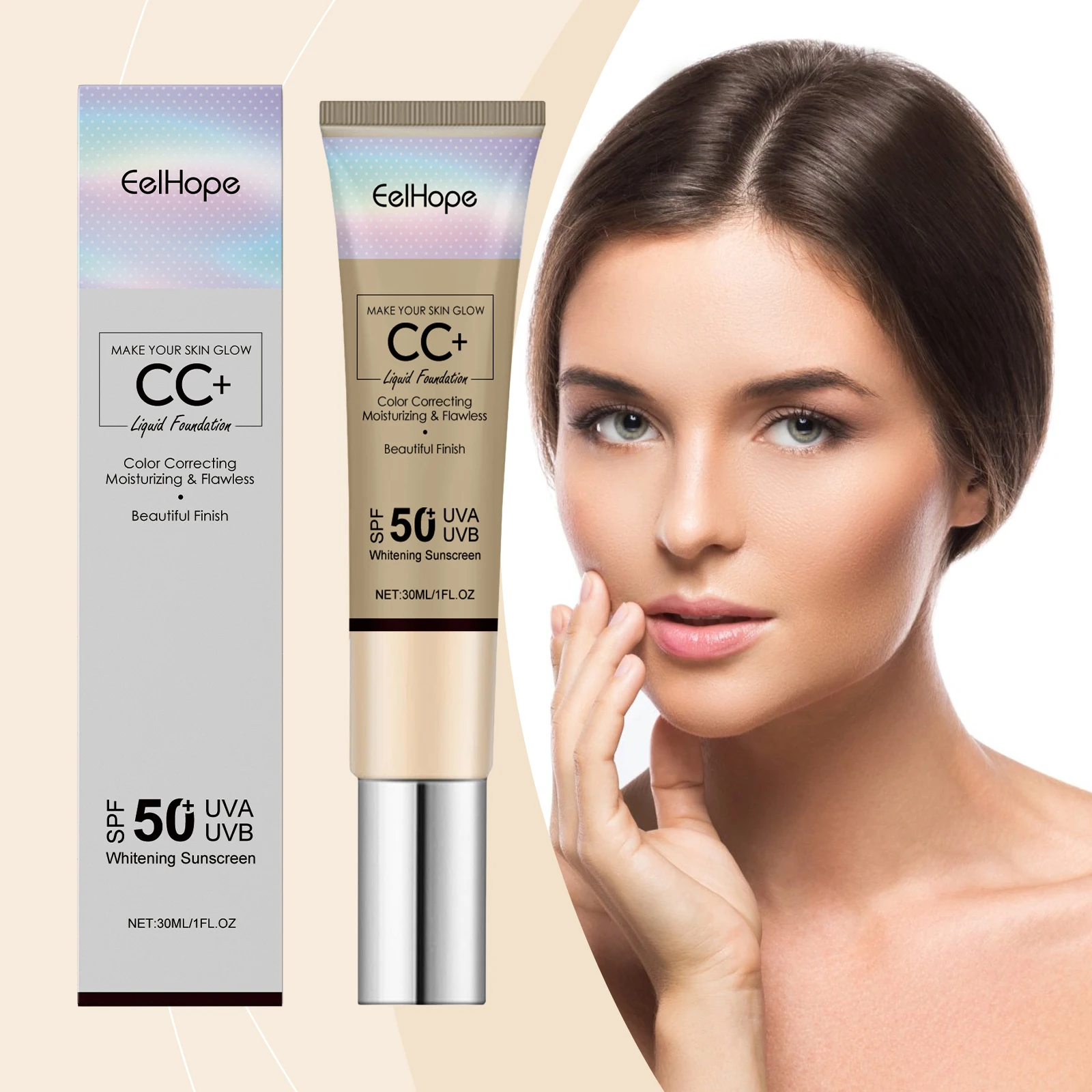 Sunscreen Liquid Foundation Concealer Waterproof Sweat-Resistant Makeup Moisturizing Long Lasting Soft CC Cream Brightens Skin