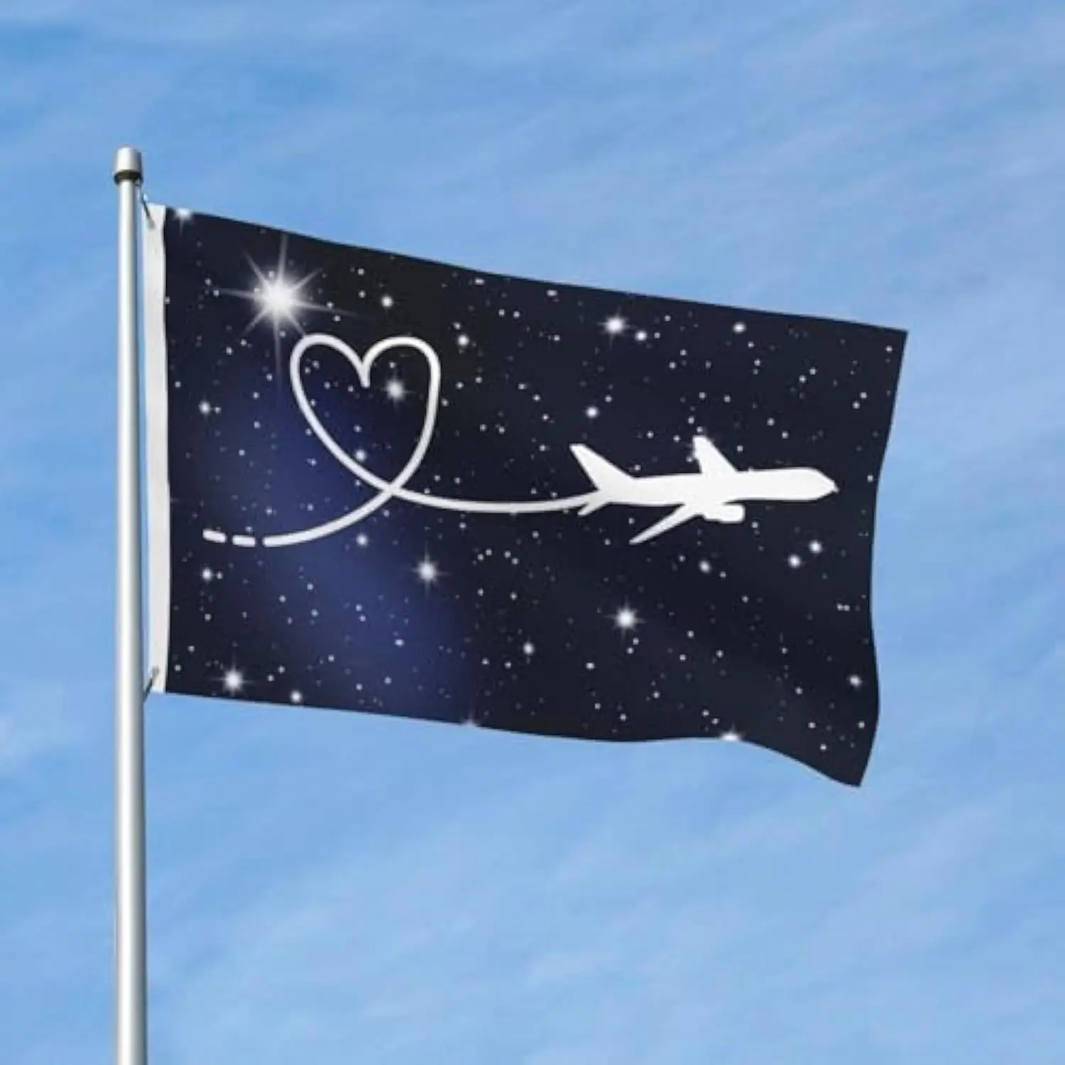 Airplane Heart Flight Path Space Stars Polyester Flag 3x5FT 4x6FT Banner Outdoor Indoor
