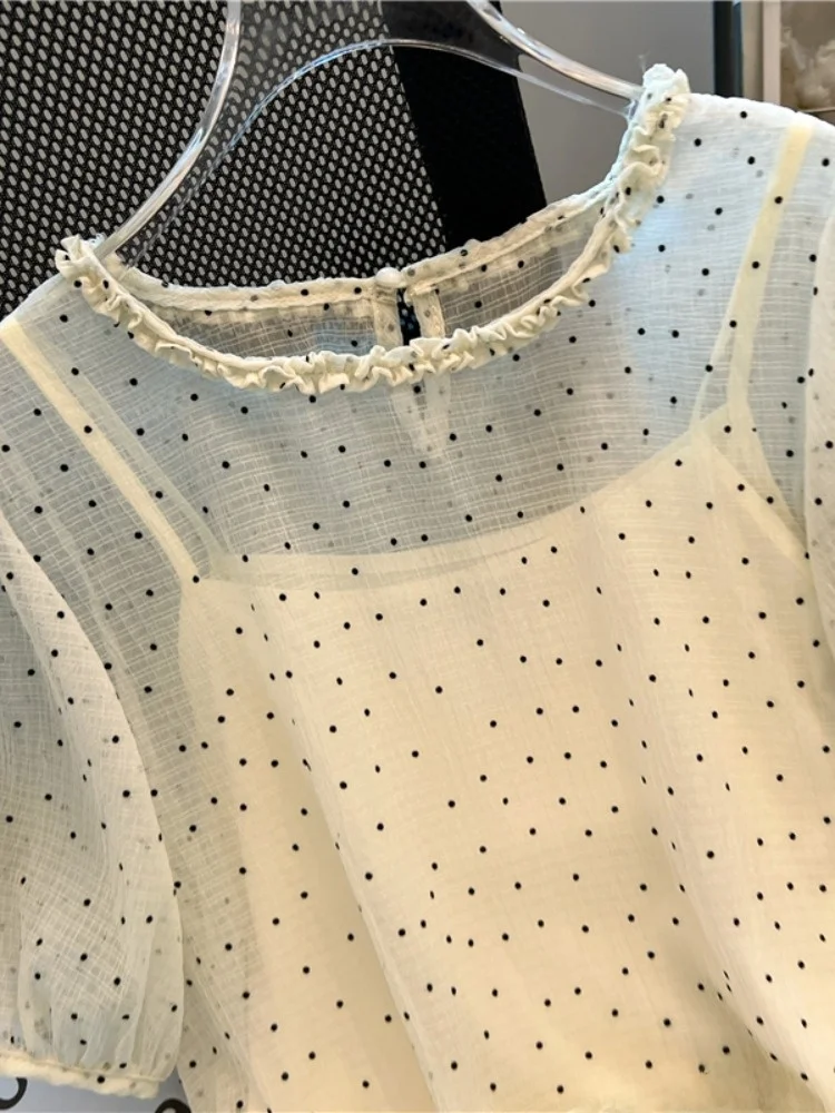 Polka Dot Chiffon irt vrouwen ort Sve Keepers Aanbeveling Zomer Outfit Tweedelige Set Koreaanse Sle Loose Fit jurk