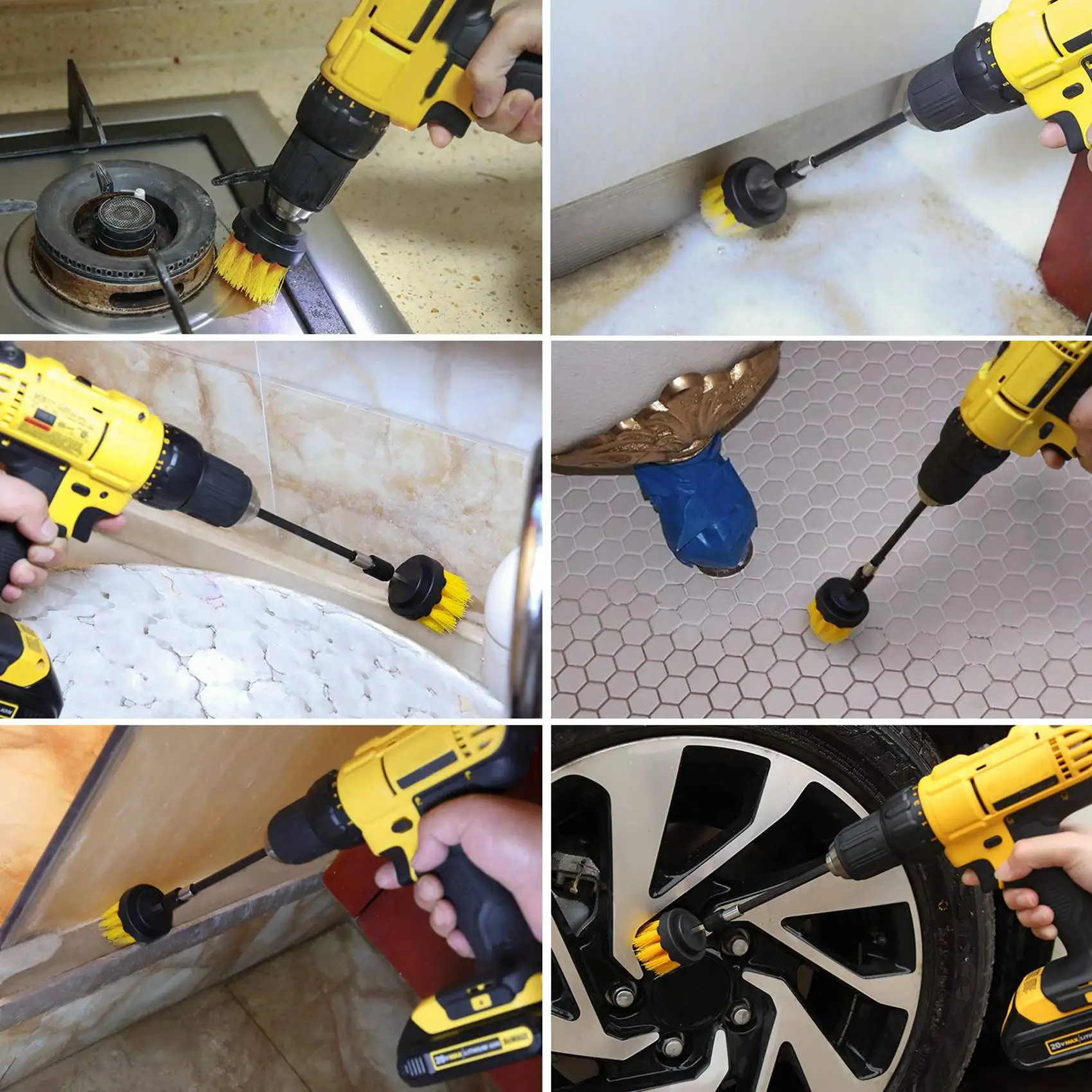 BAAJ-20Pcs Combinate Drill Brush Power Scrubbing Brush Drill Spin Scrubber Electric Cleaning Brush Fixing