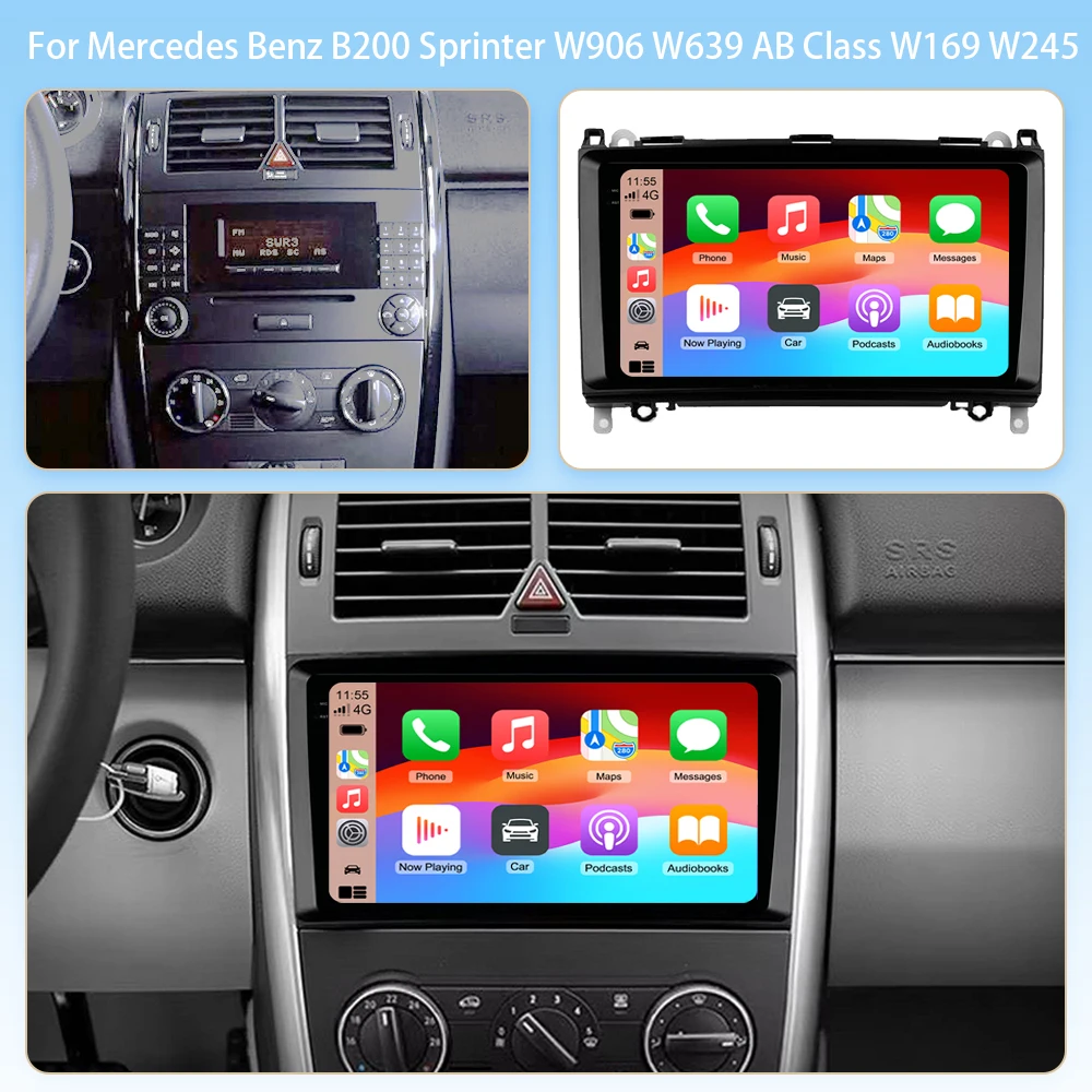 2din Android 16 Carplay Car Radio Stereo For Mercedes Benz B200 A B Class W169 W245 Viano Vito W639 Sprinter W906 GPS