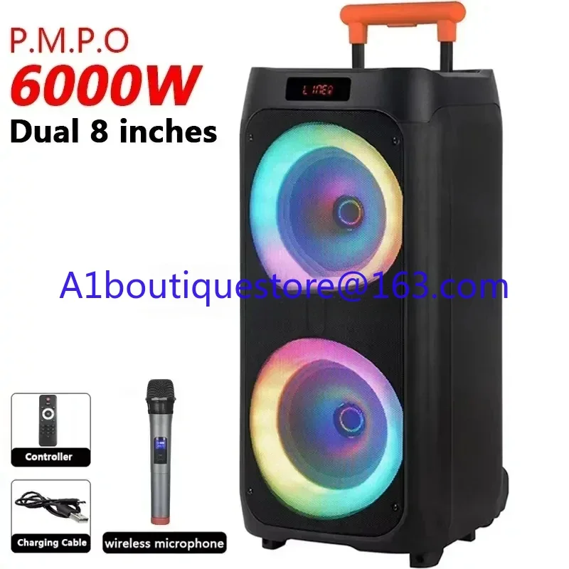 Power 6000W Powerful Drawbar Box 8 Inch Big Horn Partybox Heavy Karaoke With Wireless Mic Speakers