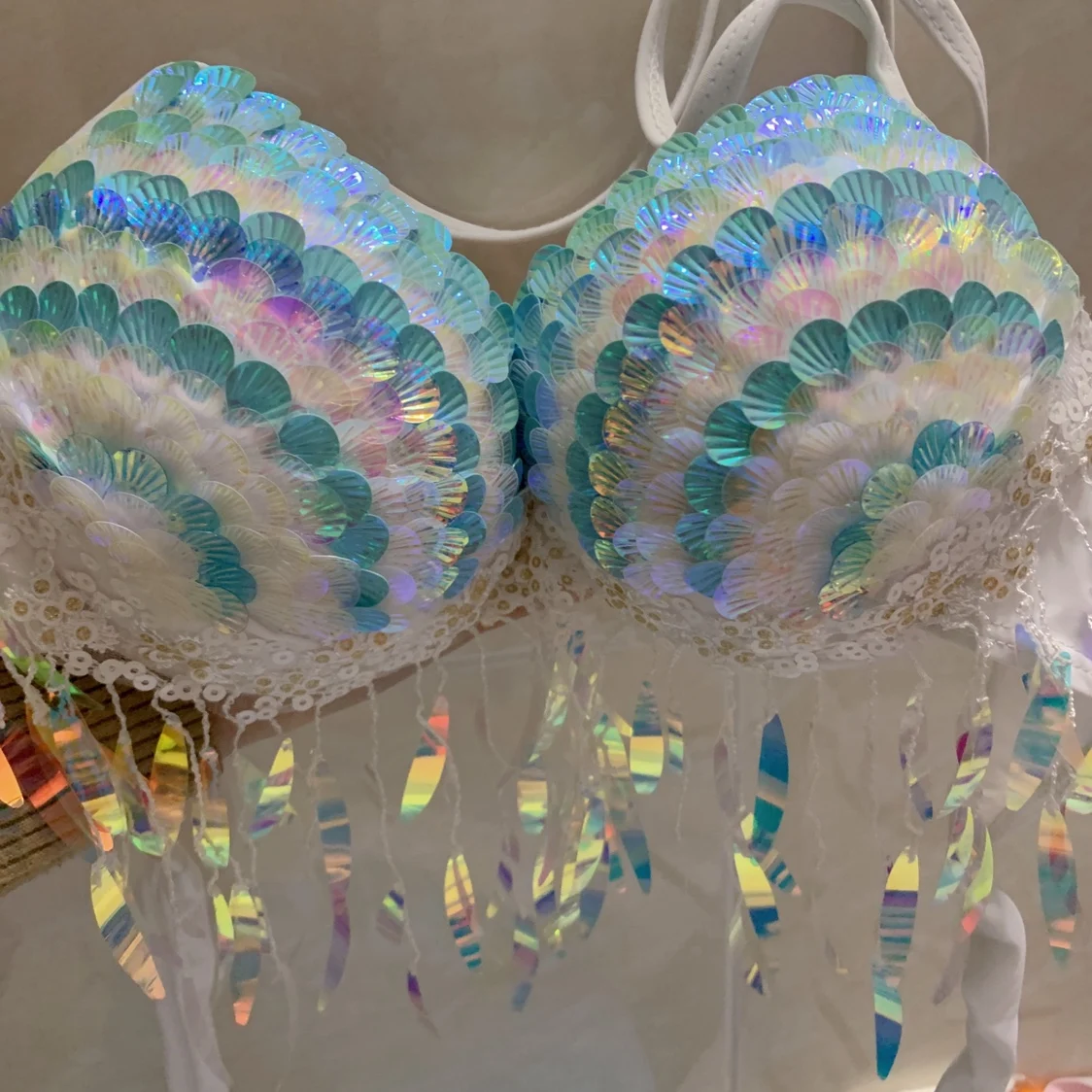 Handmade Mermaid Sequin Corset Mock Mermaid Bikini Bra Free Diving Oceanarium Performance Electric Festival Corset