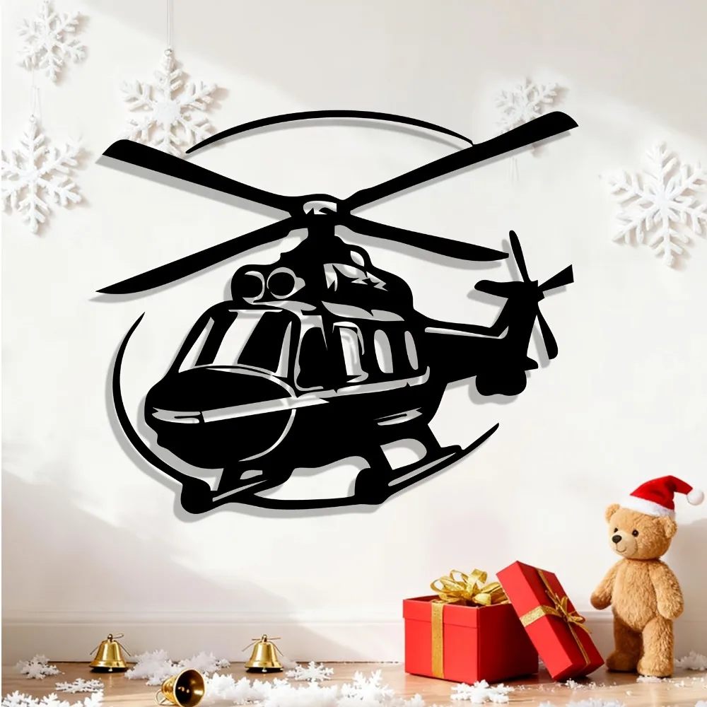 Metal Helicopter Wall Art Sculpture Hanging Home Decor Entryway Rustic Iron Garden Fence Garage Ornament Rustproof Unique Gift