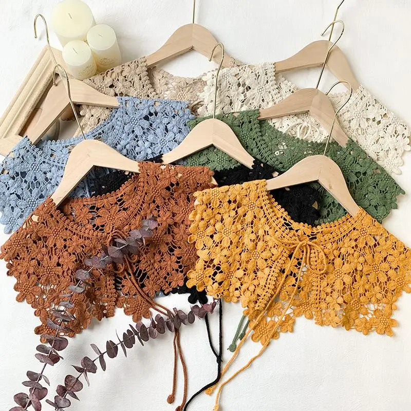 Spitzen-Falsch-Kragen, hohler Häkel-Strickschal, Damen-Schultertuch, Dekor-Schal, Oberbekleidung, Kleid, Lätzchen, Trendiges Outfit-Accessoire – Detail 6
