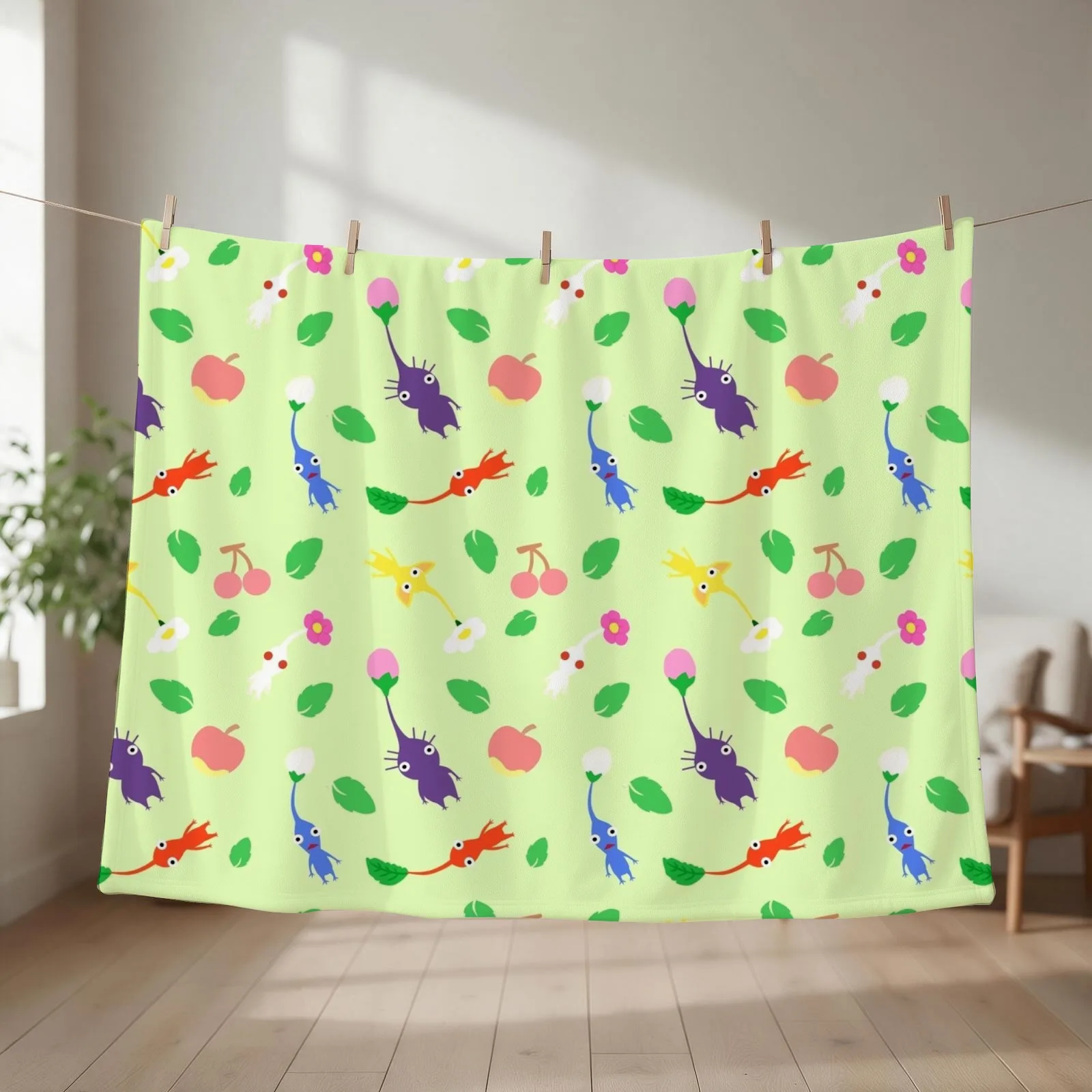 cute pikmin pattern Throw Blanket couch cozy soft plush fuzzy picnic outdoor blanket