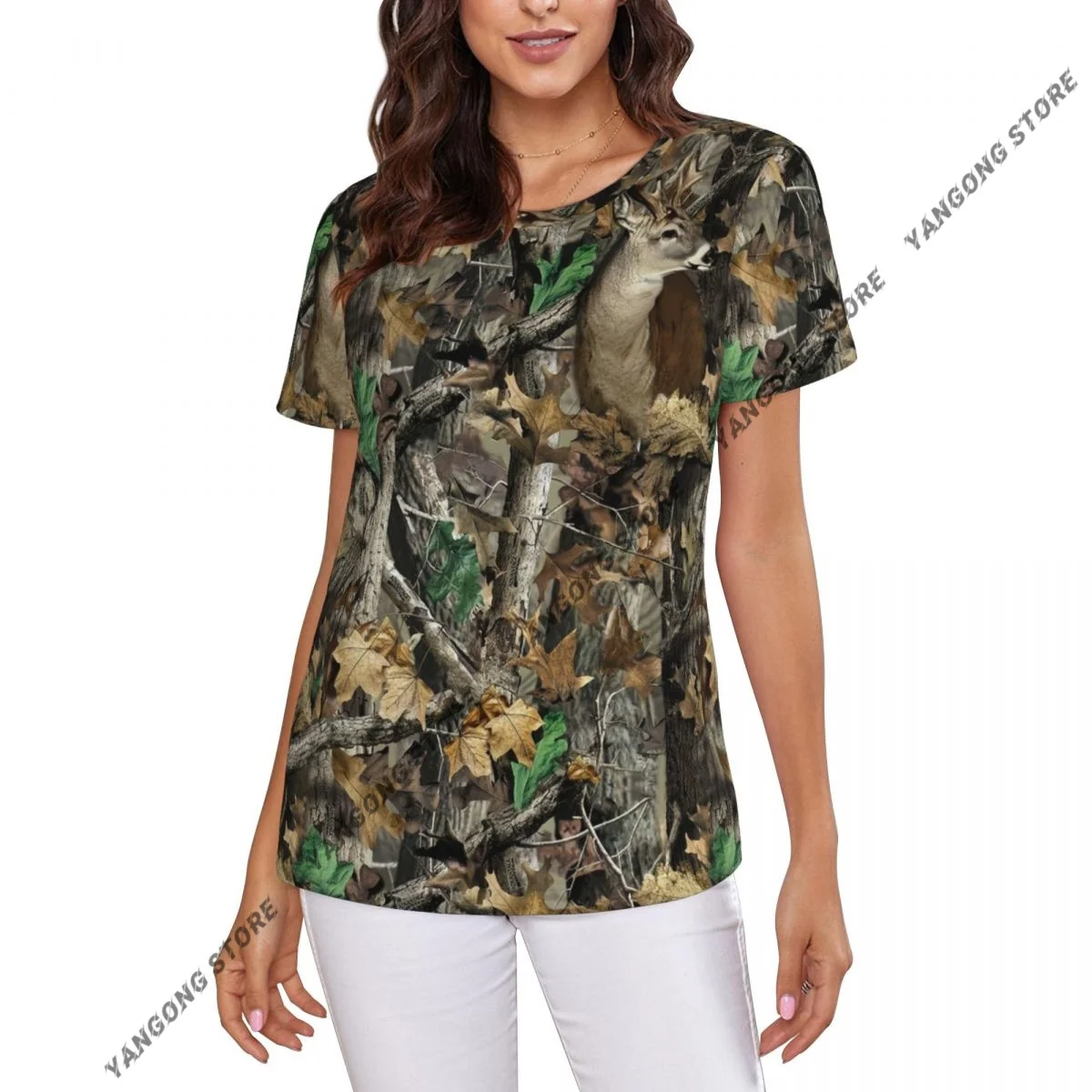 Women's T-shirt Camouflage Forest Tree Tshirt Women Casual O-Neck Short Sleeve Tops Tees Clothing