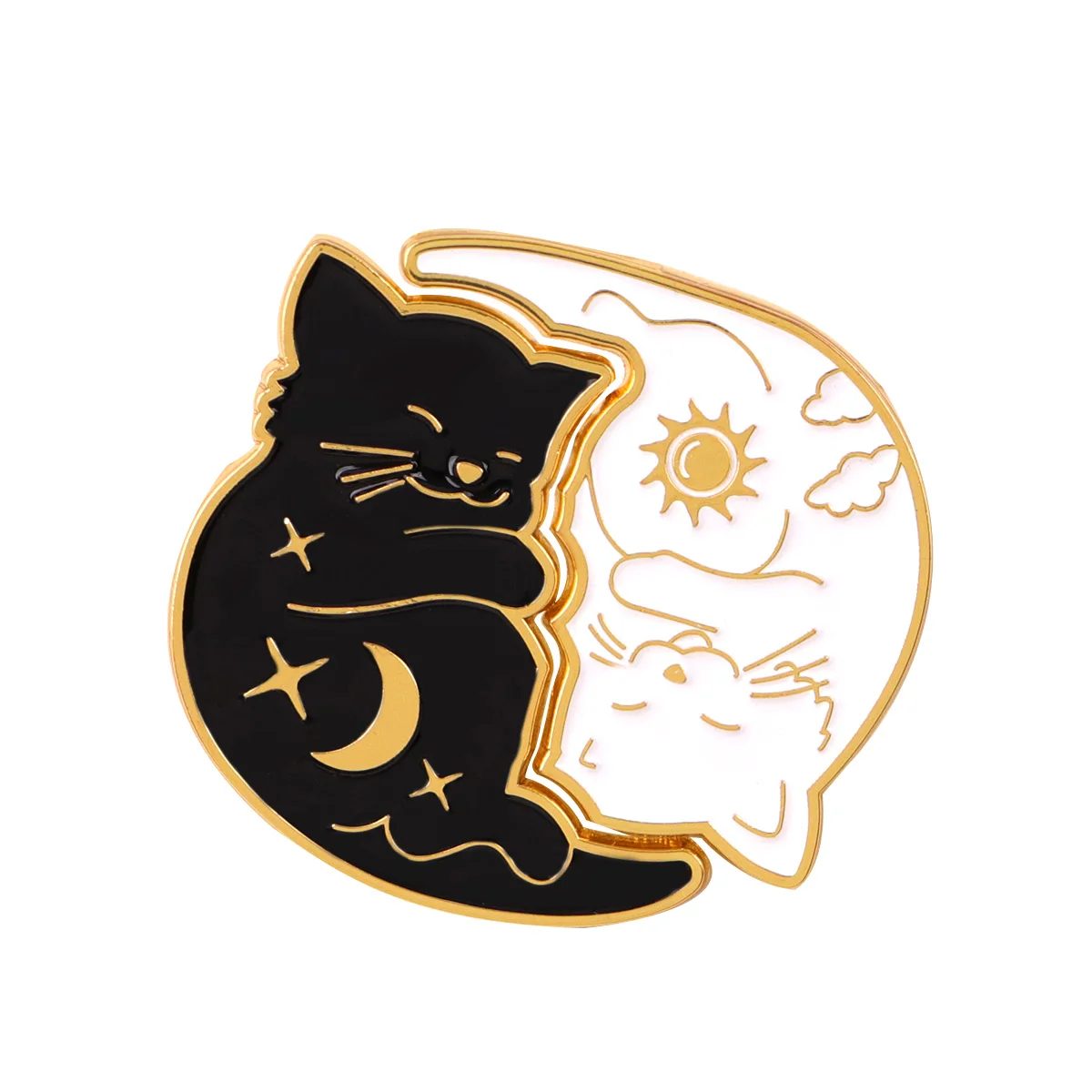 Przypinka z miękkiego emalia z motywem kreskówkowego kota, słońca i księżyca, broszka do plecaka, urocza ozdoba do ubrań, metalowe odznaki, akcesoria do torebek i biżuterii.