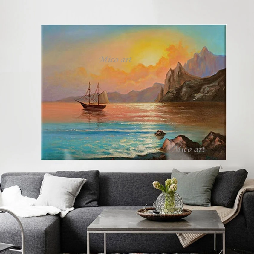 

Seaside Boats Landscape Abstract Canvas Handmade Oil Paintings Modern Acrylic Decor Picture Wall Poster No Framed Art Showpiece