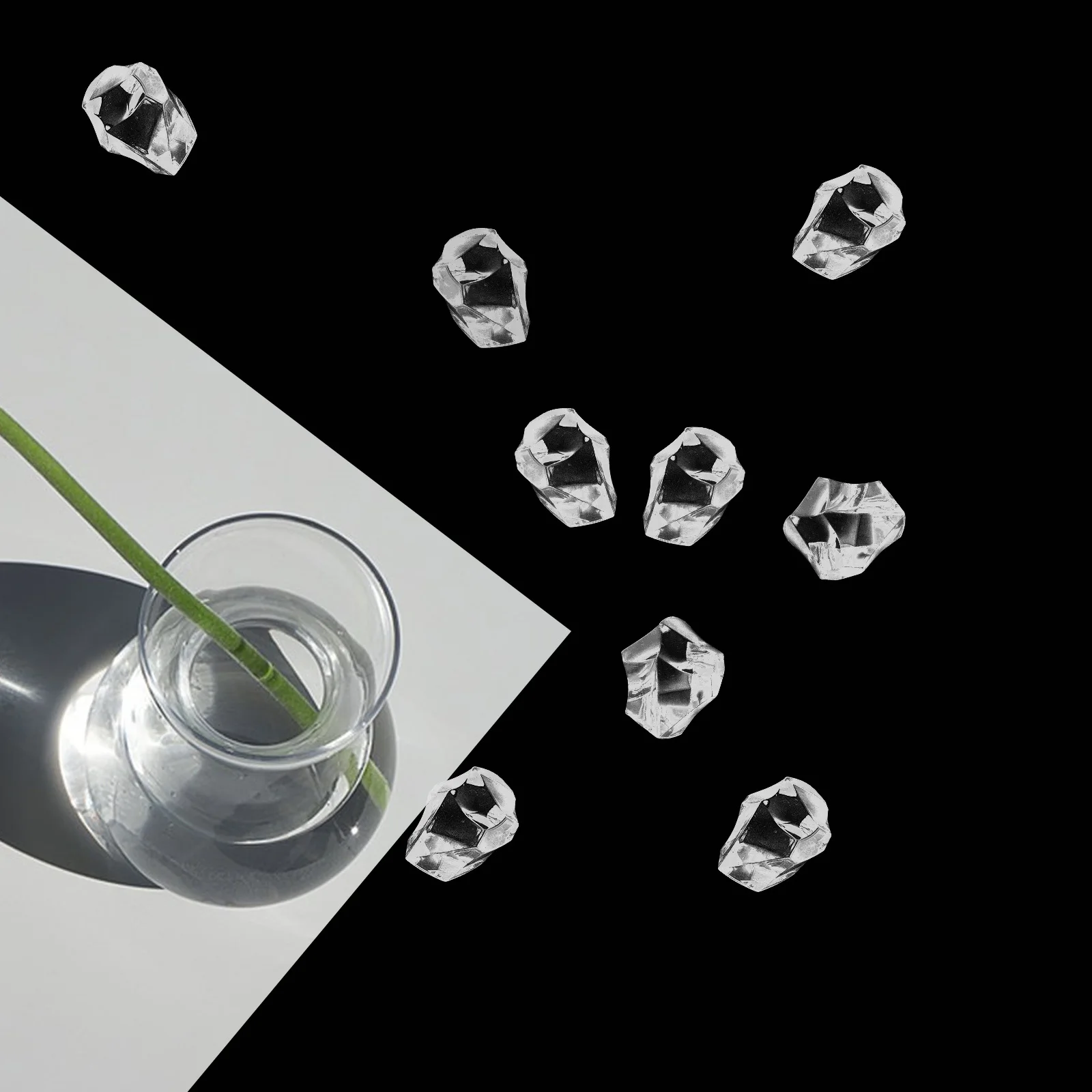 น้ำแข็งเทียม 200 ชิ้น เหมือนจริง ทำจากพลาสติกใส ใช้ตกแต่งแจกัน ตู้ปลา งานปาร์ตี้ และตกแต่งโต๊ะ