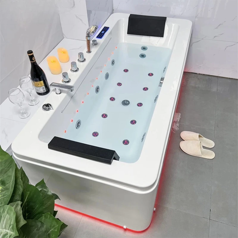 

59 Inch Indoor Simple Style Seamless Freestanding Acrylic Hot Bath Tubs With Seat,Stand Alone Hydro Massage Whirlpool Bathtub