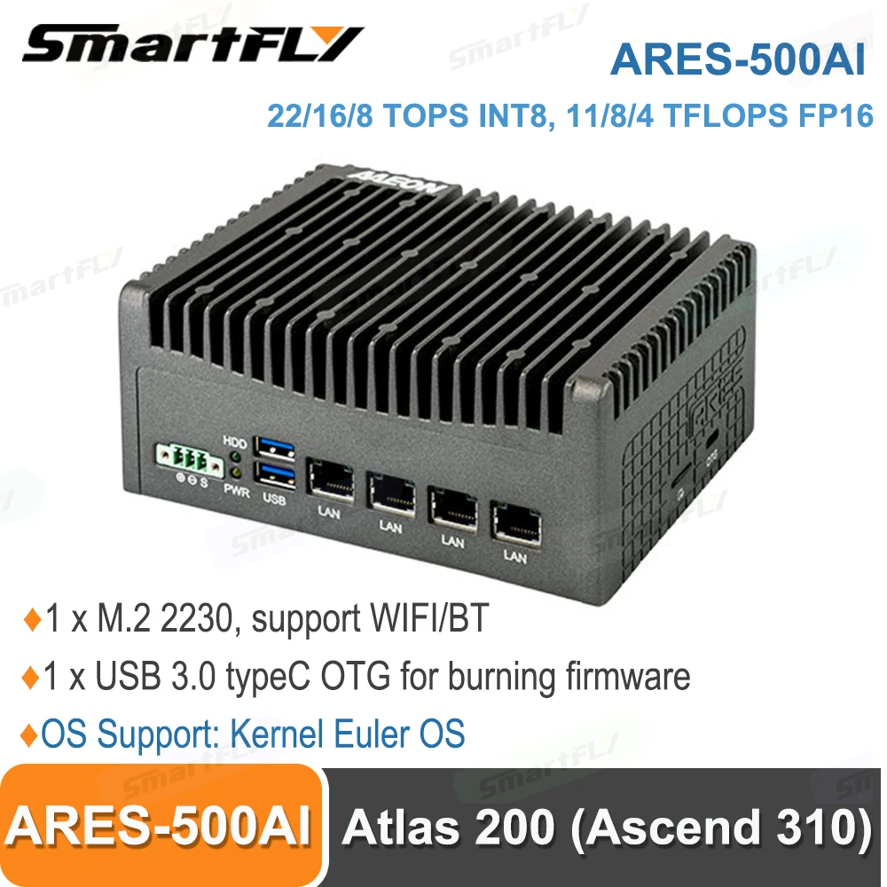 ARES-500AI AI intelligent edge box built-in Huawei Ascend 310 Atlas200 development kit AAEON AI computing power 22TOPS Euler OS