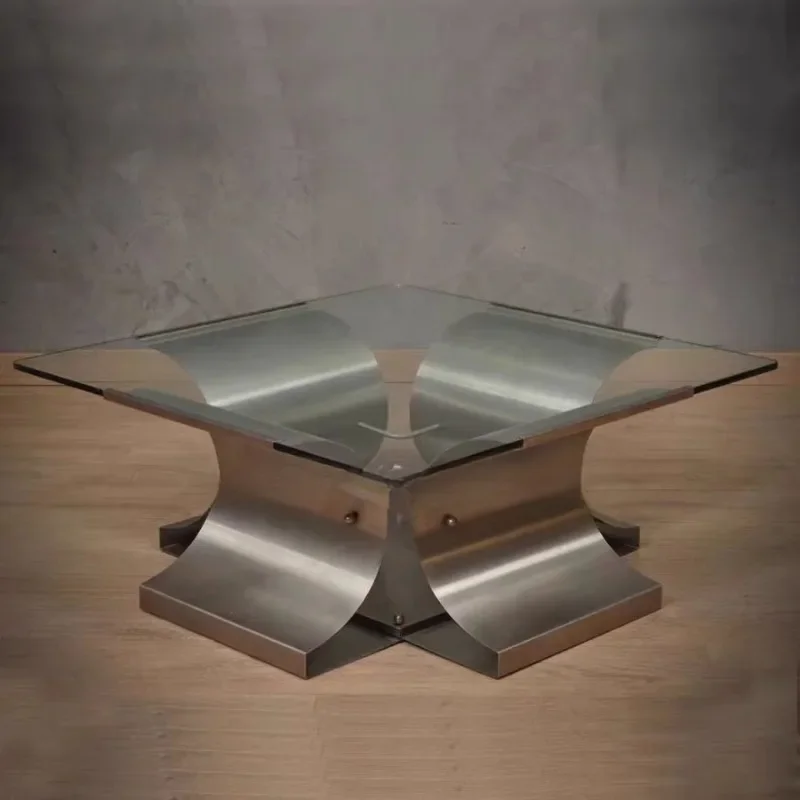 X Italian Minimalist Stainless Steel Tempered Glass Living Room Coffee Table Coffee Table Club Low Coffee Table