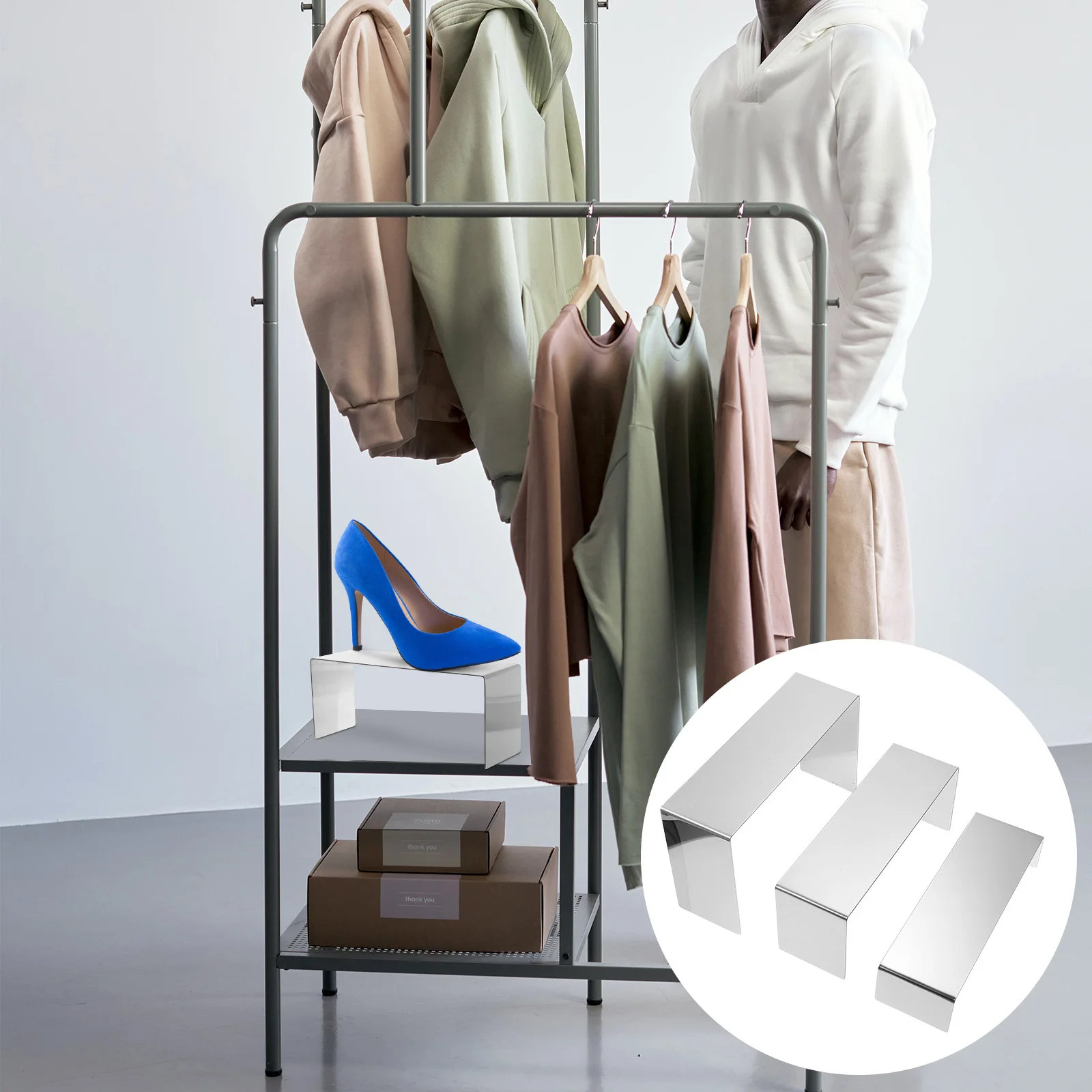 

3 Pcs Shoes Rack Storage Organizer Display for Closet Floor Showcase Racks Cabinet Entryway Stainless Steel Small Dorm