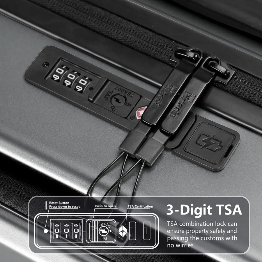 フロントポケットとUSBポート付き、PC対応ハードサイド20インチスーツケース、スピナーホイールと内蔵TSAロック付き、耐久性のある軽量