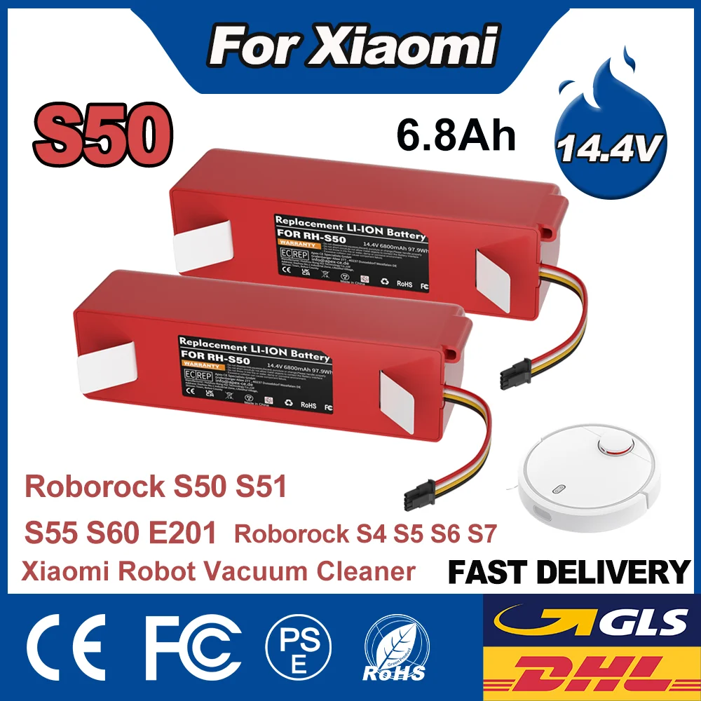 Batterie Li-ion 14.4V 6.8Ah pour aspirateur Robot Xiaomi Roborock S50 S51 S55 S60 S5 S6 S7 S4