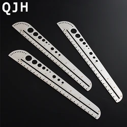 Stainless Steel Multi-Function Ruler Drawing Mark Pattern Iine Curve Measurement Hexagonal Ruler DIY Hand-Designed Leather Tool