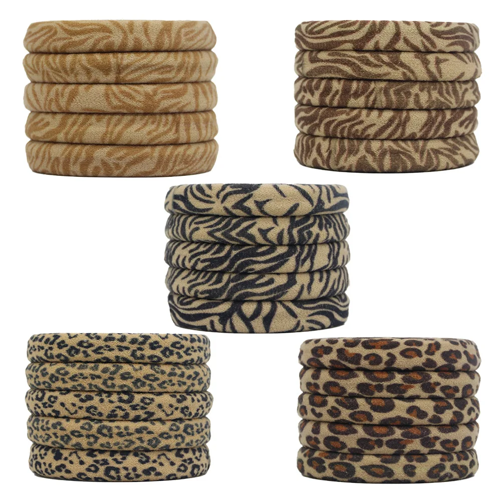 5PC High Elasticity Scrunchies Elastic Leopard Hair Bands Ties for Men Women Girls Ponytail Holder Hair Rings Rope Accessories