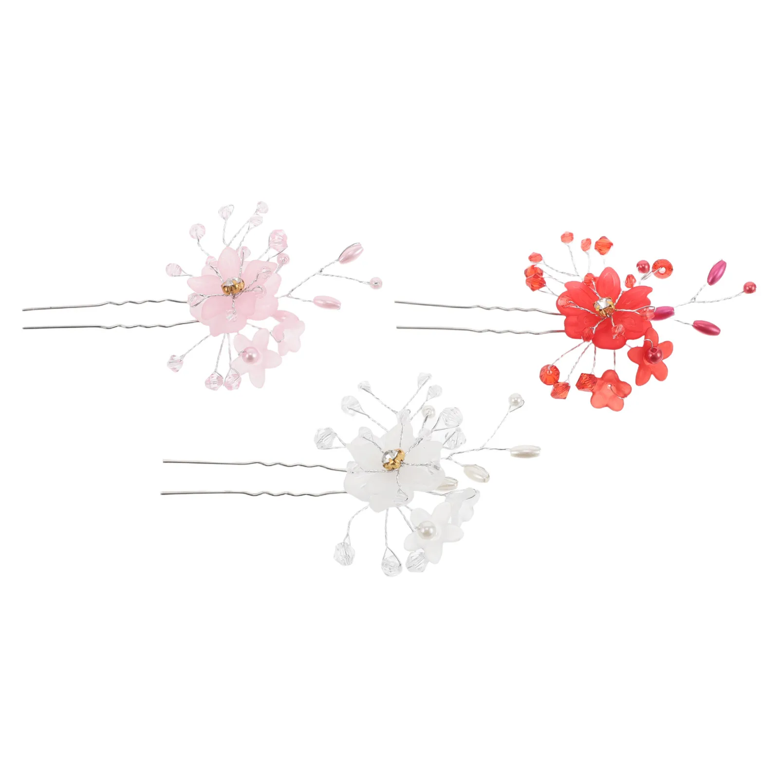 

3pcs Vintage U-Shaped Hairpins Bridal Accessories Wedding Hanfu Flower Clips Ornamental Hairpins Women Floral Hair