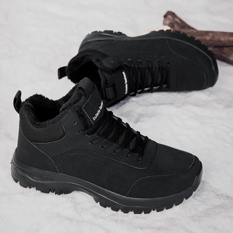 Men Snow Boots Winter Plush Warm Cotton Boots Waterproof Leather Boots for Men Outdoor Non Slip Trekking Boot Casual Ankle Botas