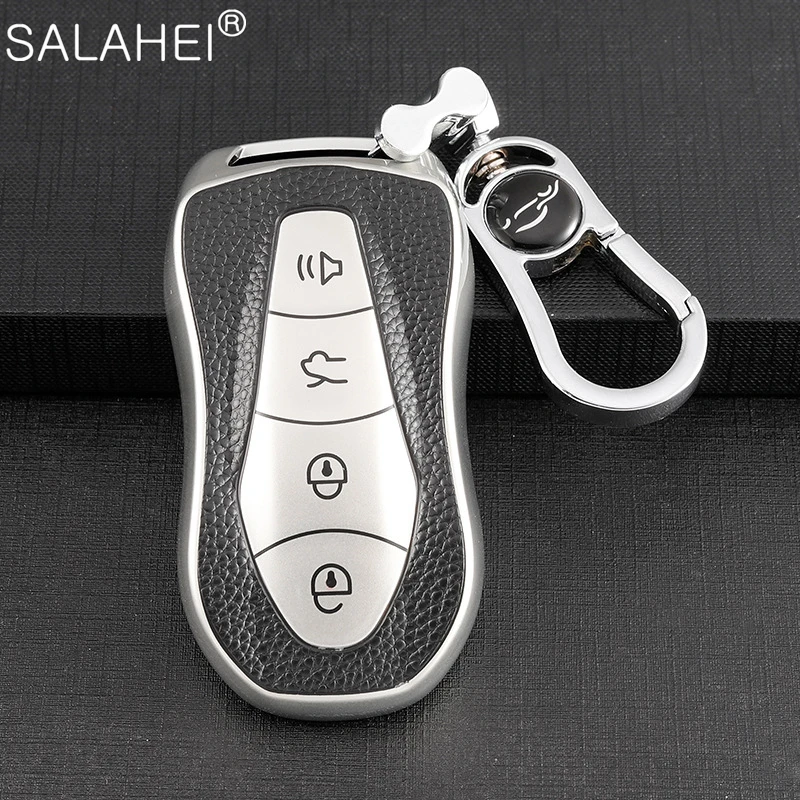 

Leather Car Key Case Fob Cover Shell For Geely Atlas Pro Boyue Tugella Azkarra FY11 Emgrand GS X6 SUV EC7 Keychain Accessories