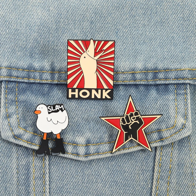 Attitude Expression Pins Fist Star SLAM Goose HONK Design Social Justice Humor Style Brooches for Daily Wear