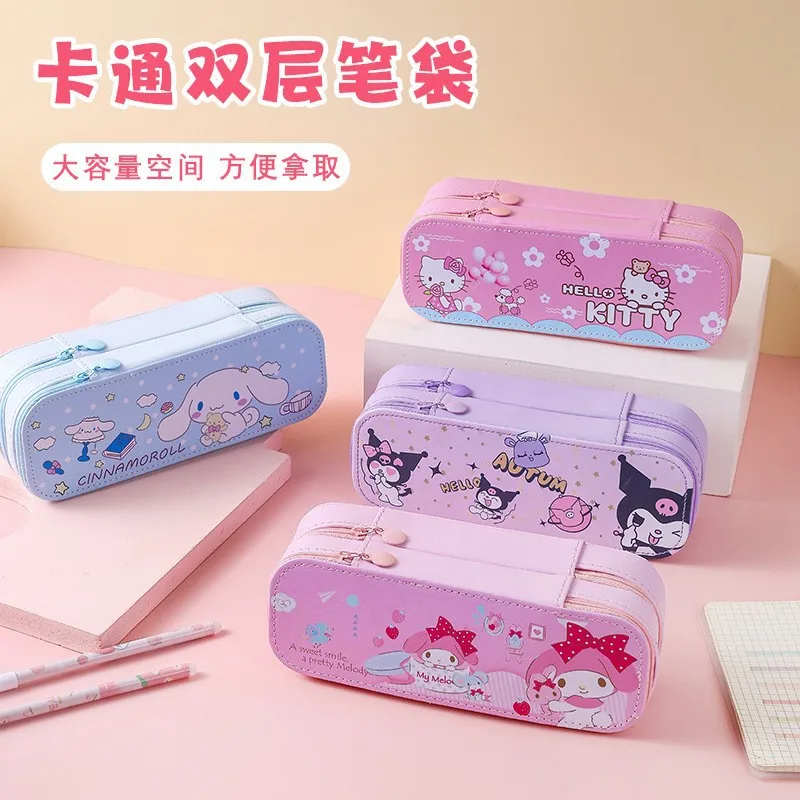 

for Kuromi Double Layer Large Capacity Pencil Case Cute Series School Students Stationery Box With Pouch Pen Holder Organizer