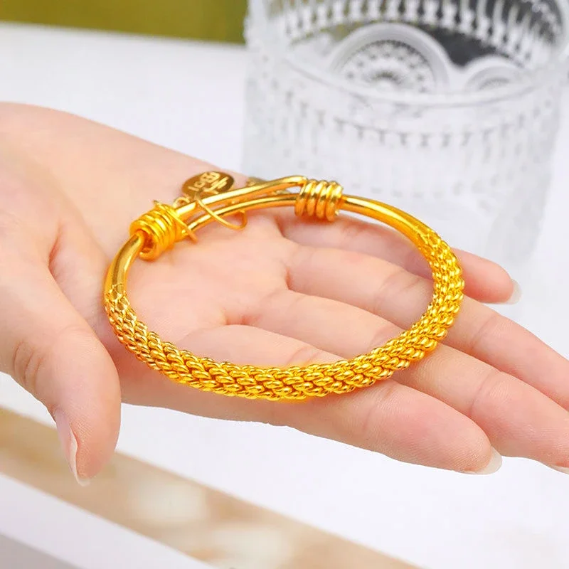 

Osmanthus Twist Copy 100% Gold 24K 999 Bracelet Classical Simplicity Gold Wrapped Silver Twist Push-Pull Solid Gold Bracelet