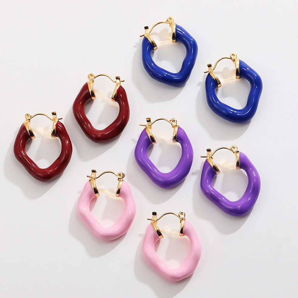 

Classics Summer Trend Drip Oil Enamel Smooth Hoop Earrings for Women Unusual Stylish C Shape Stainless Steel Huggie Ear Jewelry