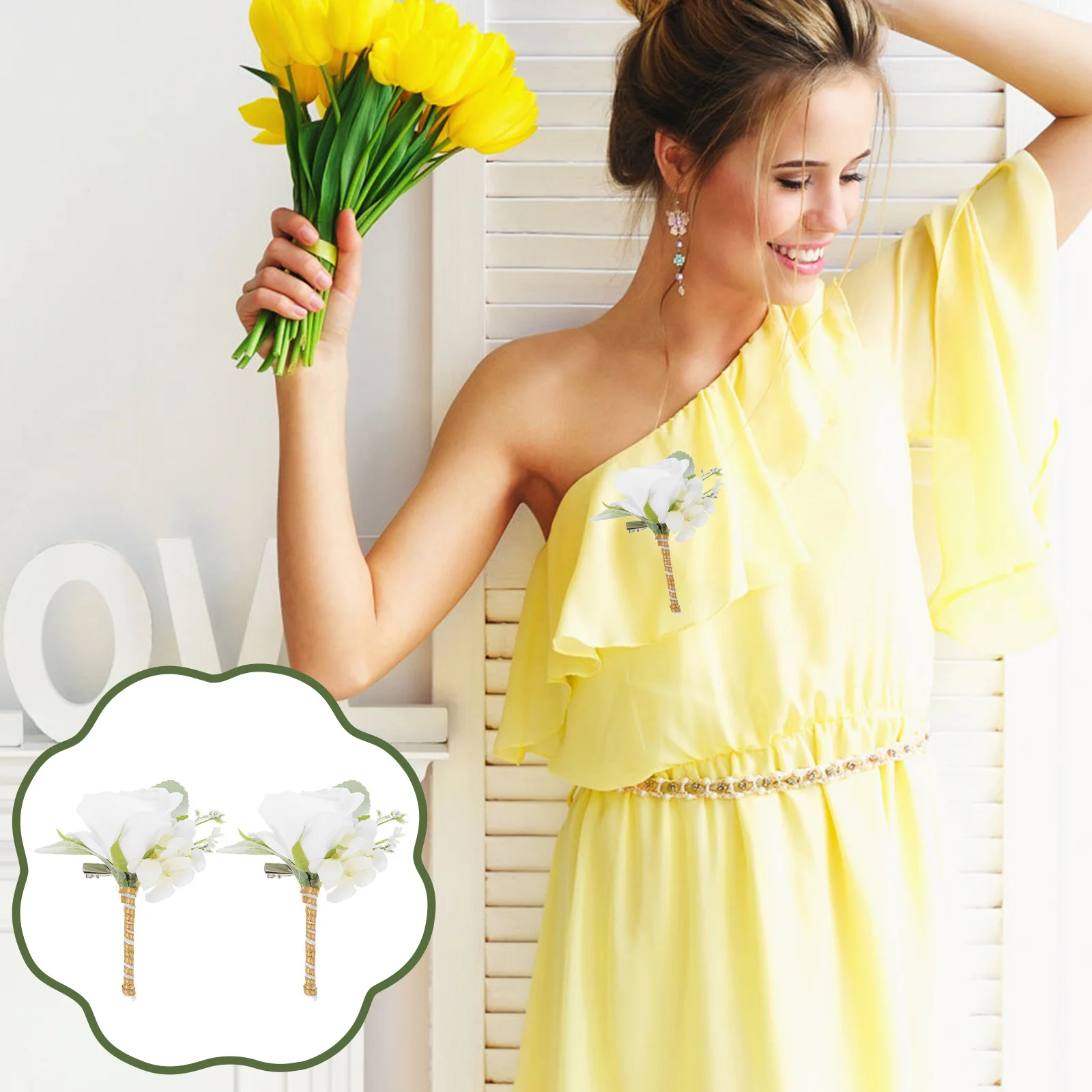 

2pcs Simulated Flower Corsage Artificial Wedding Brooch Decorative Bridal Accessory For Party Home Decoration Wedding Supplies