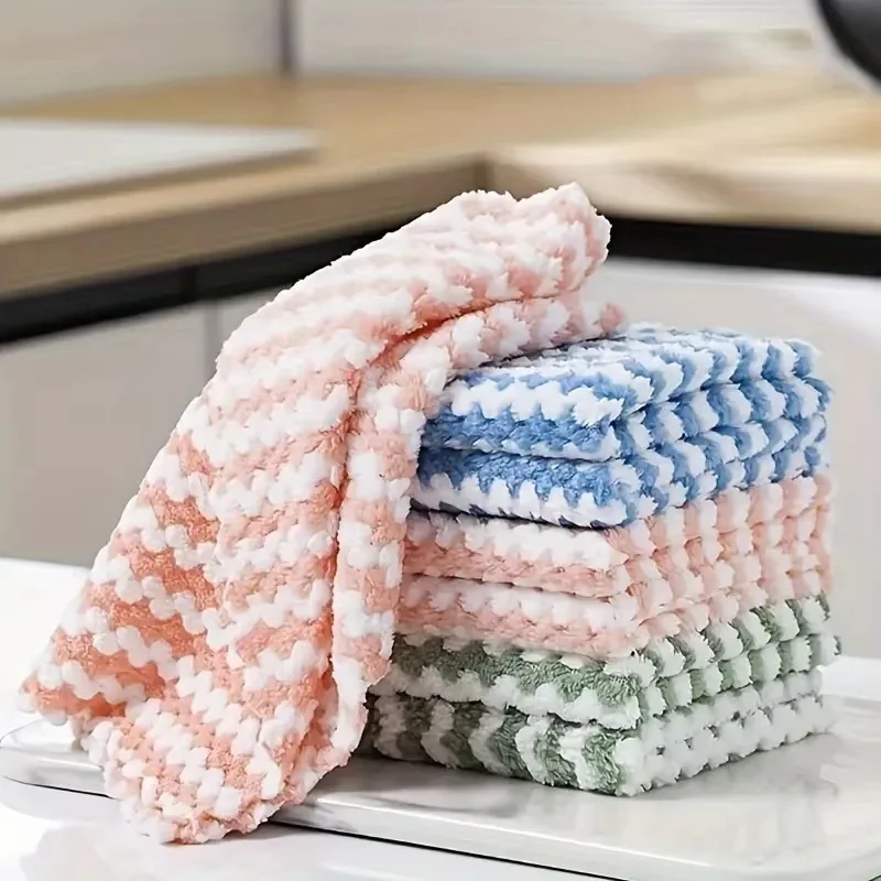 15/25cm Super Absorbent Dishcloths Coral Fleece Cleaning Cloths Thickened Kitchen Washing Dish Rags Glass Windows Wipe Towels