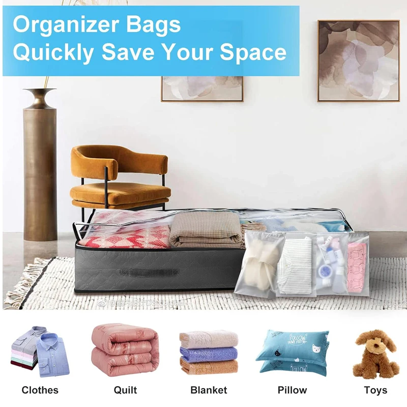 Underbed Storage Bag 90L Large Under Bed Storage Box with Zipper Bags Organizer for Clothes Duvets Blanket Quilt Non-woven