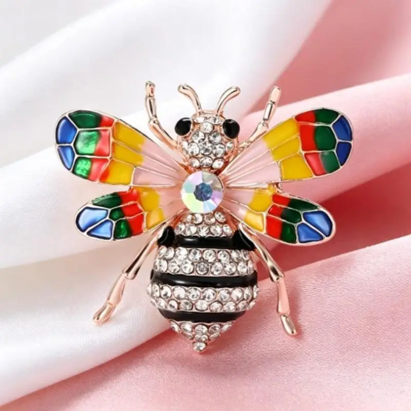 Sparkling Rhinestone Enamel Bee Brooch Shiny Crystal Accents Colorful Wings For Daily Wear Parties Decoration