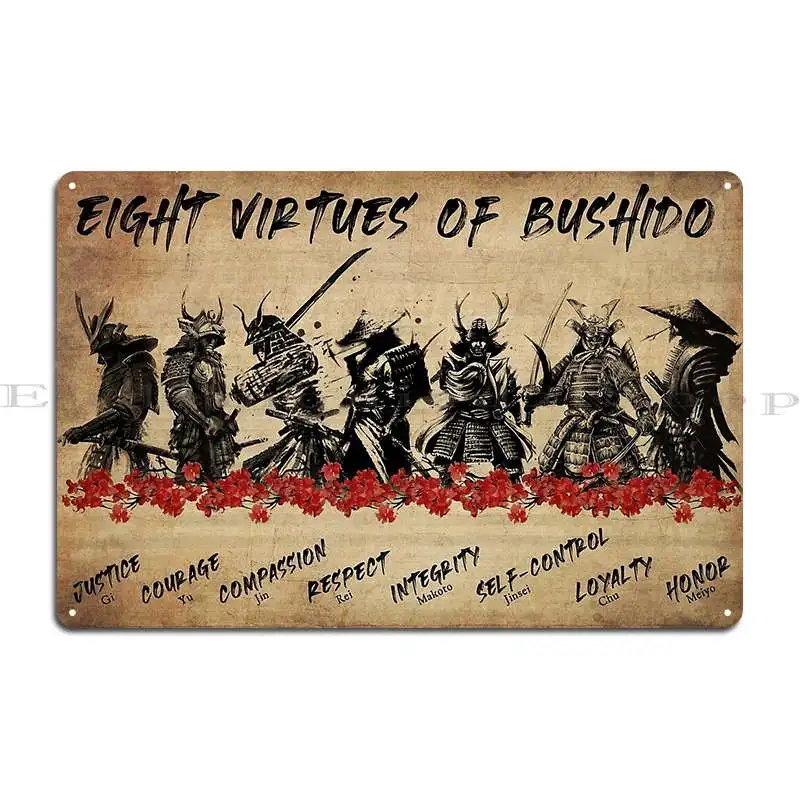 Samurai Eight Virtues Of Bushido Metal Sign Create Poster Wall Decor Decoration Classic Tin Sign Poster