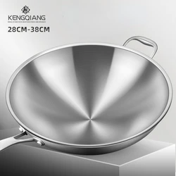 German wok 316 stainless steel uncoated round bottom frying pan Concave gas range flat bottom Induction cooking cooker