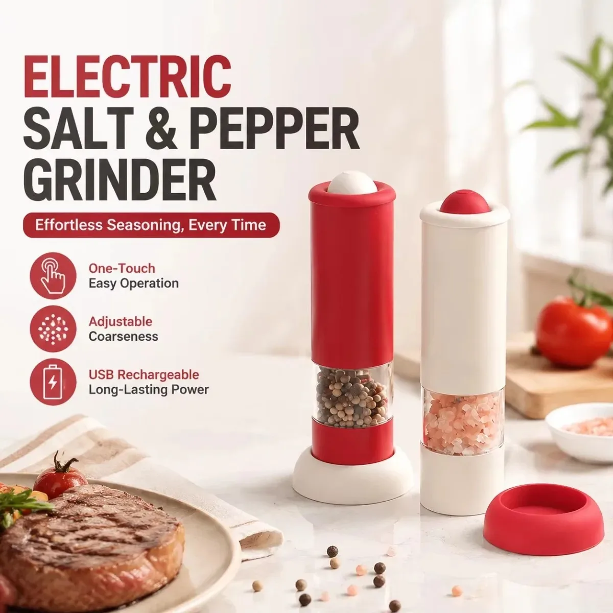 Salt and Pepper Grinder Set Electric Adjustable Coarseness Salt Pepper Grinder Shakers House Warming Gifts for Women Wedding