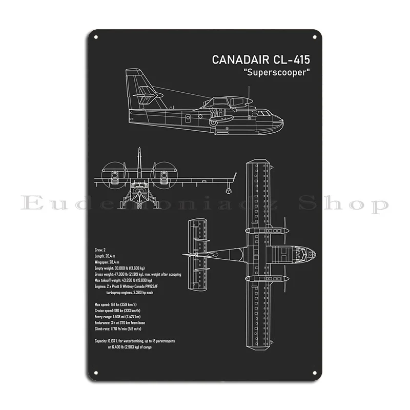 Canadair Cl 415 Seaplane Metal Plaque Poster Create Wall Decor Custom Designing Sign Tin Sign Poster