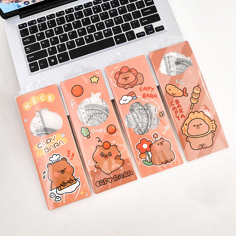 Cartoon Capybara Themed Ruler Pack; Angle, Triangle, Protractor; Multipurpose School Supplies Tool Set.