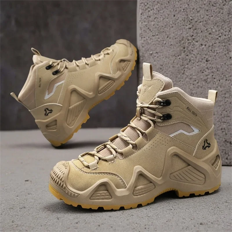 Men Tactical Boots with Straps for Combat Training Waterproof Straps Outdoor Hiking Breathable Shoes Multifunctional Motorcycle