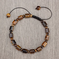 Men Cylindrical Tiger Eye Stone Bracelet Nature Stripe Agate Stone Beads Bracelet Charm Women Reiki Healing Jewelry Gift Pulsera