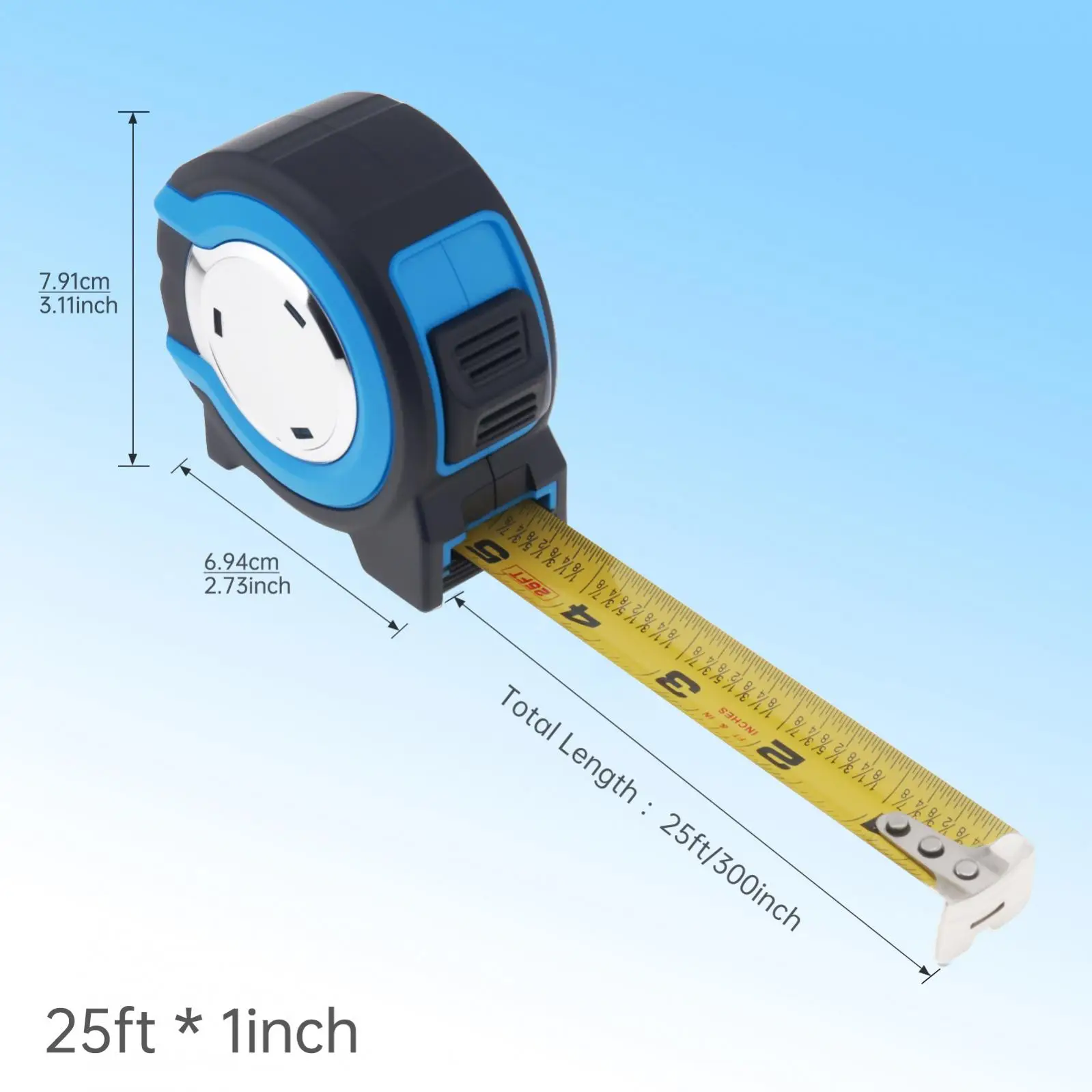1/8inch Fraction Markings Full Imperial Scale Retractable Tape Measure Tools with Two Sizes Optional,Self Locking Measuring Tape
