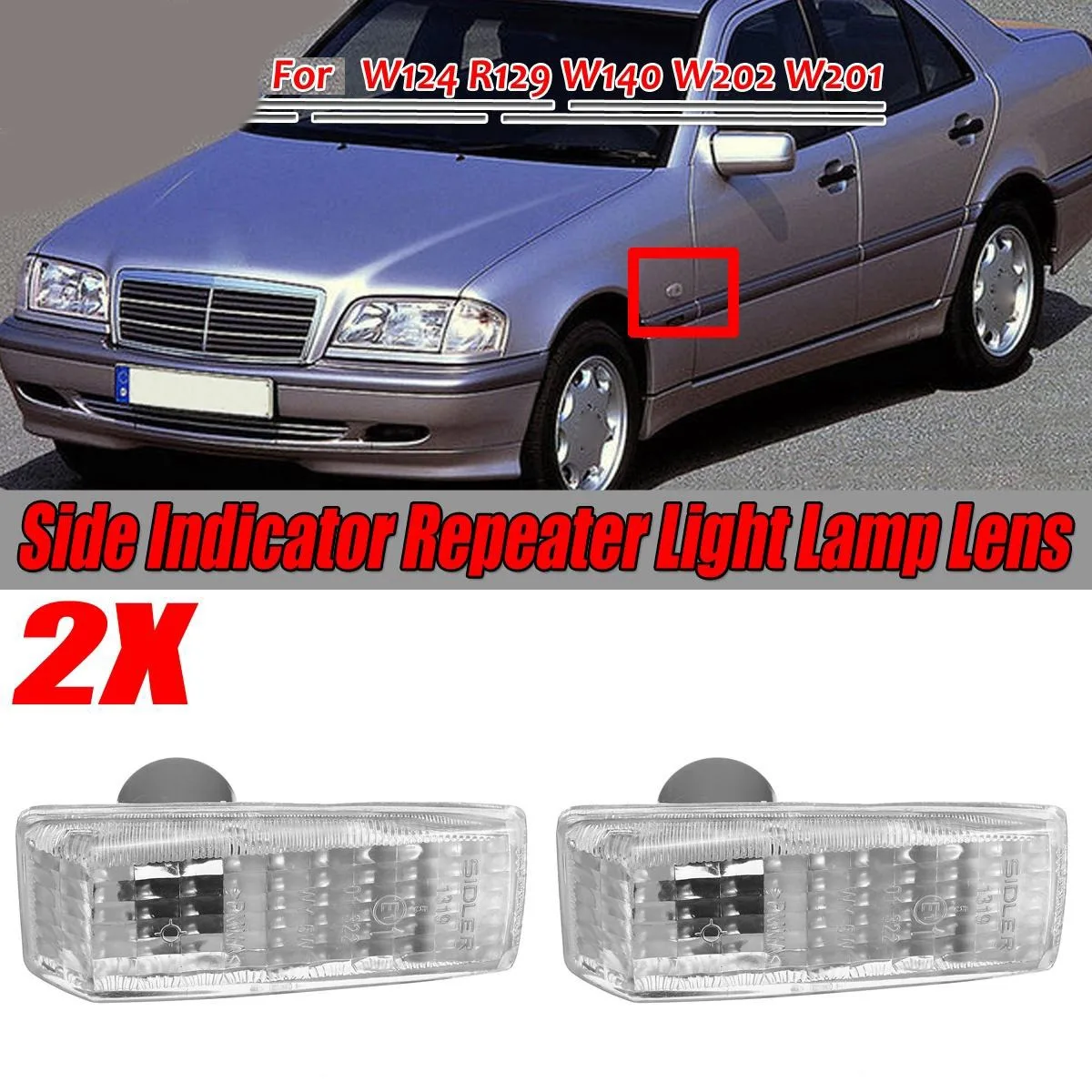 Car Side Marker Light Cover Repeater Light Lamp Lens for - W124 R129 W140 W202 W201 2028201521 2028201621