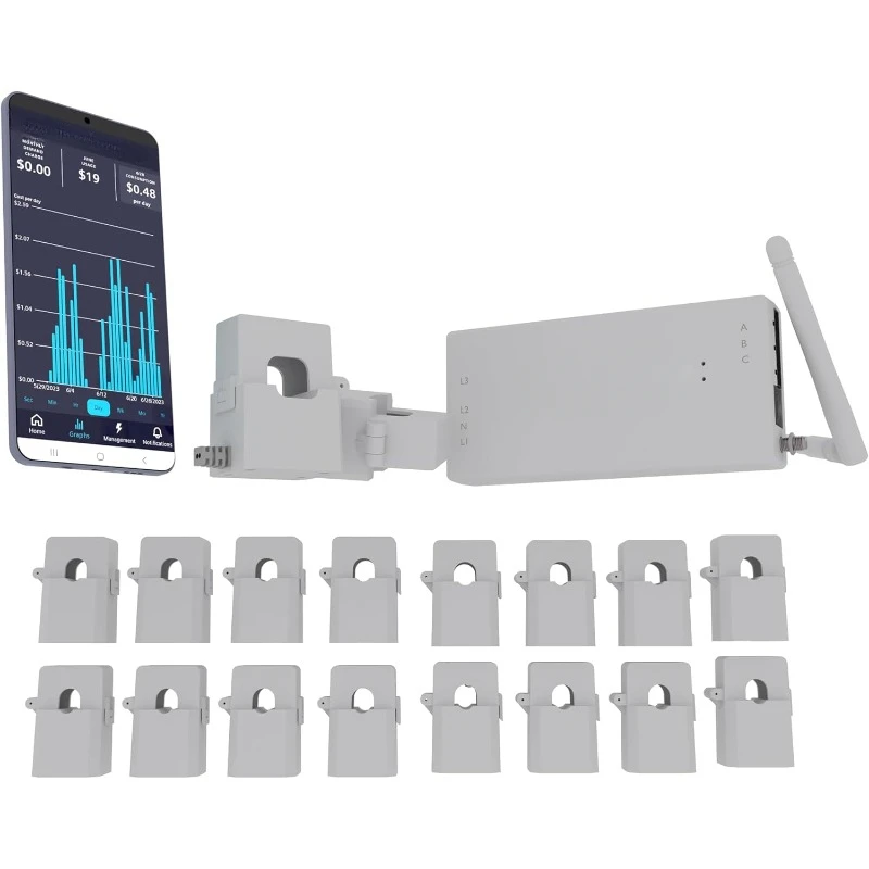 Inhab Smart Home Energy Monitor with 16-50Amp Circuit Level Sensors and 2-200Amp Main Sensors for Real Time