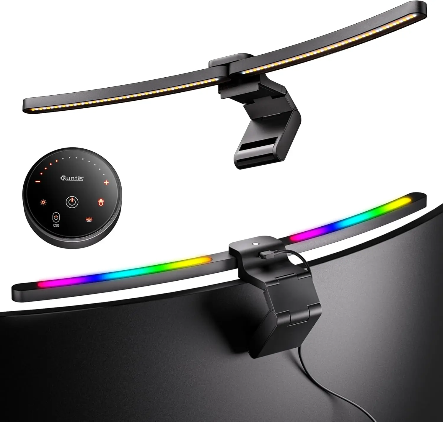 

Curved Monitor Light Bar with RGB Backlight, 15 Modes, 34"+ Screens, Dual Light, Stepless Dimming, No Glare Desk Lamp for Home Office Gaming