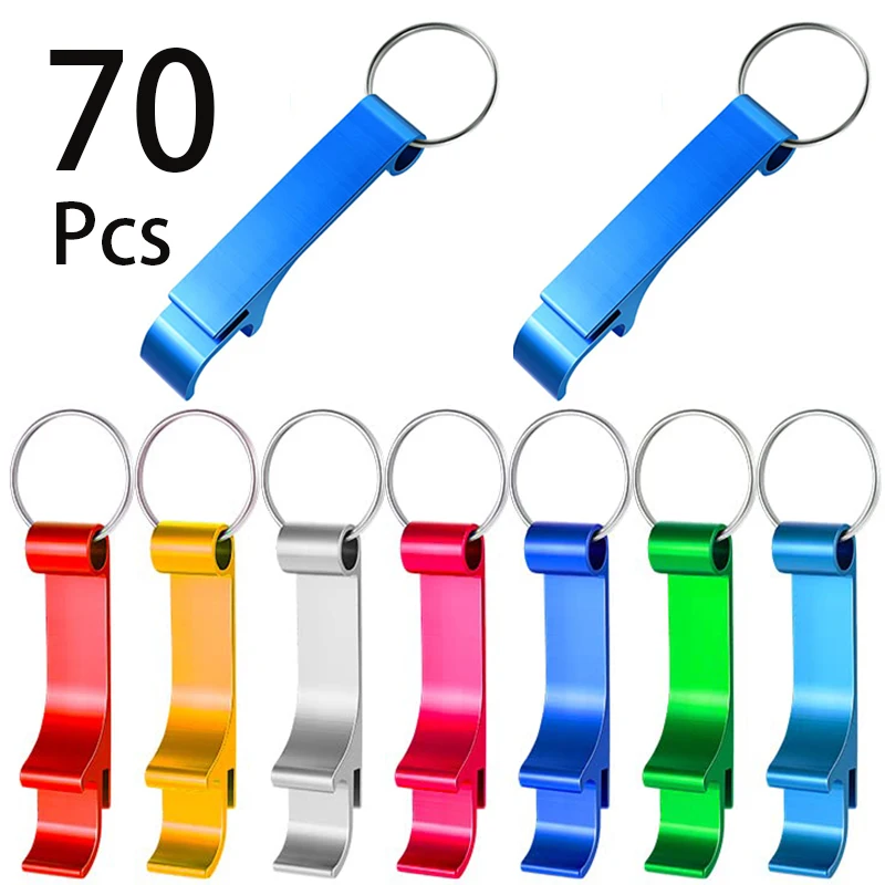 

70Pcs Aluminum Bottle Opener Keychain Pocket Small Beverage Keychain Ring Beer Bottle Opener for Home Kitchen