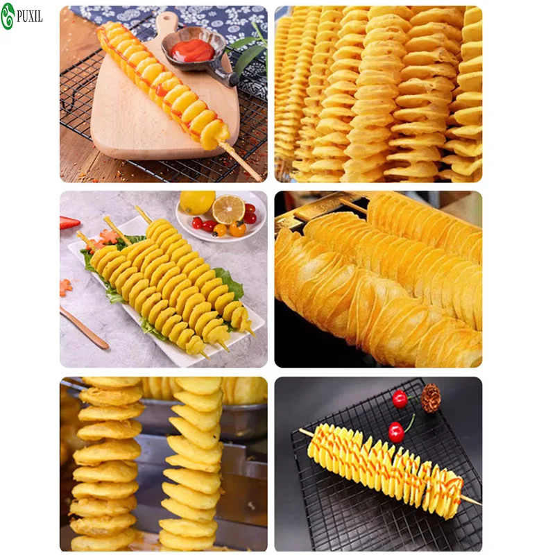 Manual Spiral Potato Stick Twisted Toronto Potato Slicer Fry Potato Tower Cutter 3 Blades Potato Line Shaped Food Processor