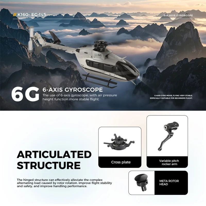 Wltoys 2025 K160 Modello di elicottero RC Motore brushless a quattro vie Altezza che tiene simulazione EC-145 Senza alette Giocattoli telecomandati