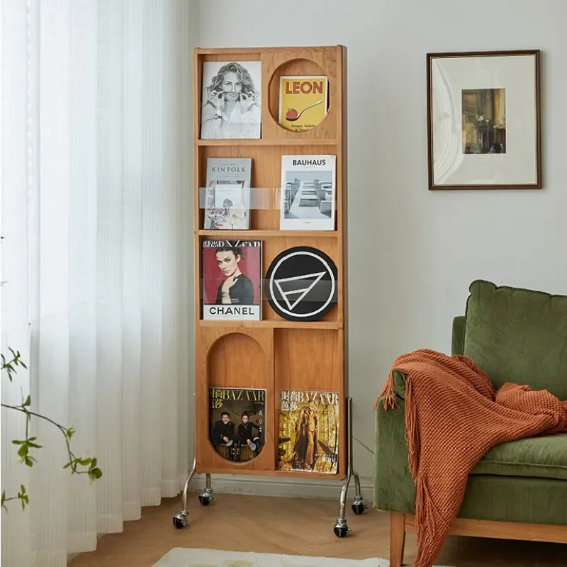 Nordic solid wood, removable magazine, full body dressing, cherry wood hidden type, rotatable floor bookshelf