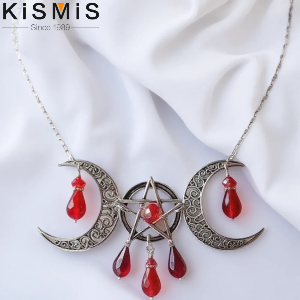 March Pentagram Water Drop Gemstone Pendant Necklace Gothic Halloween Decoration Crystal Necklace for Women Jewelry Accessories