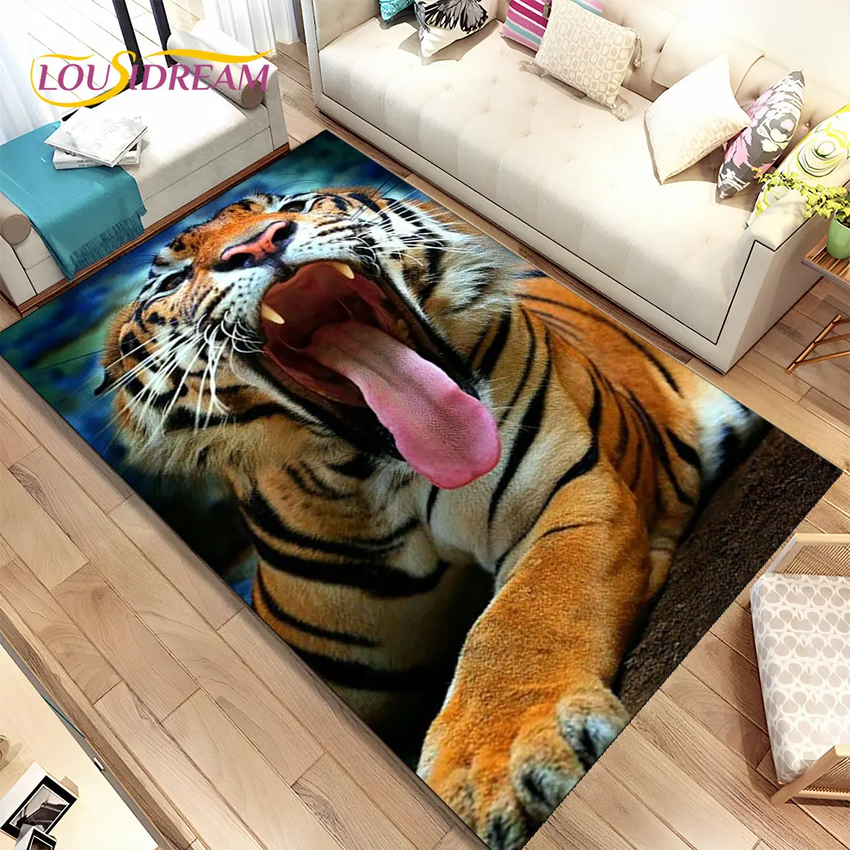 

Beast Animal Tiger,Sabretooth Cartoon Area Rug,Carpet for Home Living Room Bedroom Sofa Doormat Kitchen Decor,Non-slip Floor Mat